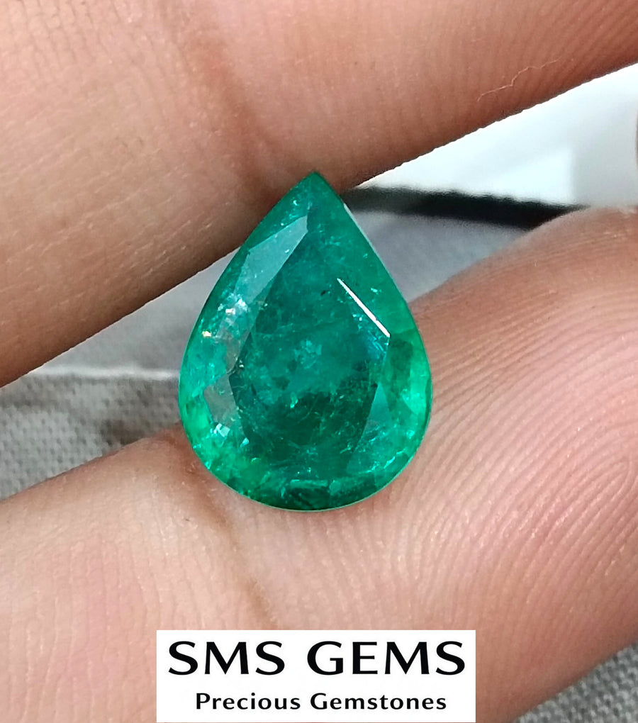 2.98ct Natural Emerald Medium Deep Green GSI Certified Pear Cut Loose Gemstone