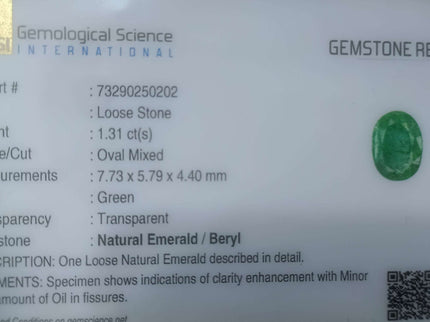 1.31ct Certified Natural Zambian Emerald Shamrock Green Oval Cut Loose Gemstone