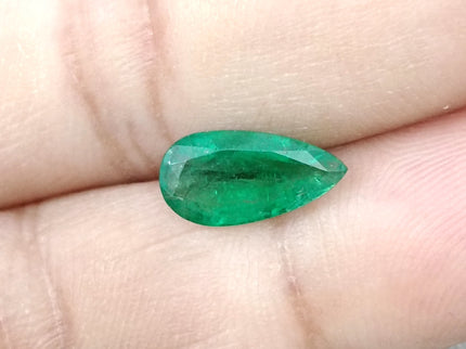 1.81ct Natural Emerald SGL Certified Vivid Velvet Green Zambia Pear Cut Stone