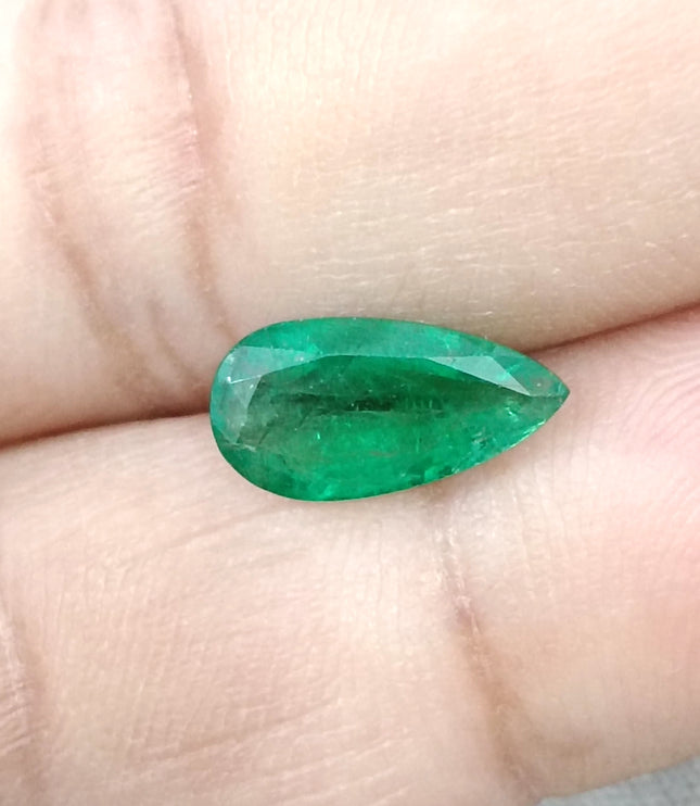 1.81ct Natural Emerald SGL Certified Vivid Velvet Green Zambia Pear Cut Stone