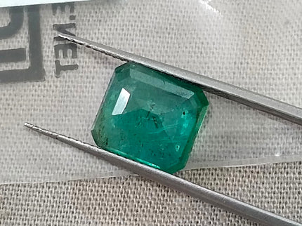 3.07ct Natural Emerald GSI Certified Medium Bluish Green Octagon Cut Gemstone