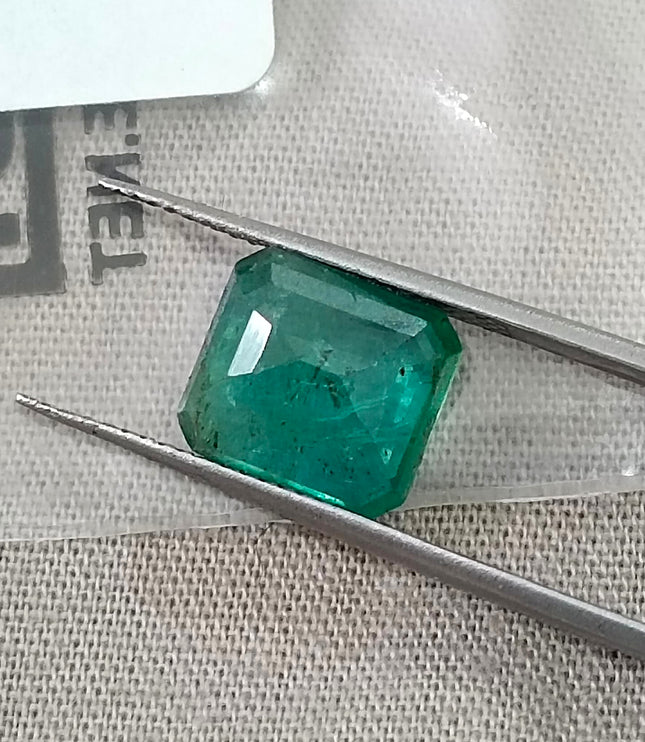 3.07ct Natural Emerald GSI Certified Medium Bluish Green Octagon Cut Gemstone