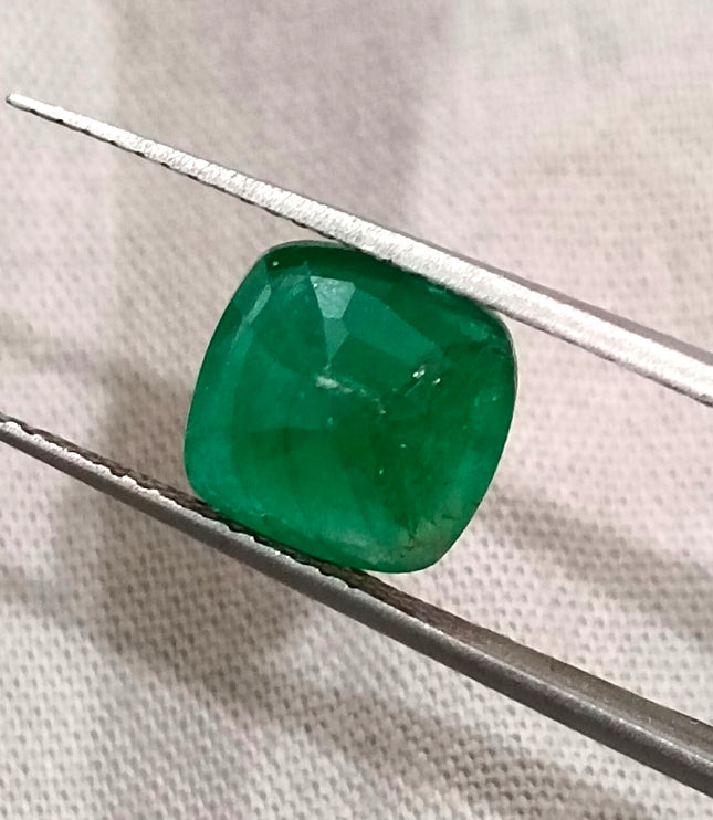 Zambian Emerald 2.87ct Natural Deep Pure Green Cushion Cut Loose Gemstone