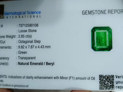 Zambian Emerald 2.85ct Natural Certified Octagon Cut Deep Forest Green Gemstone