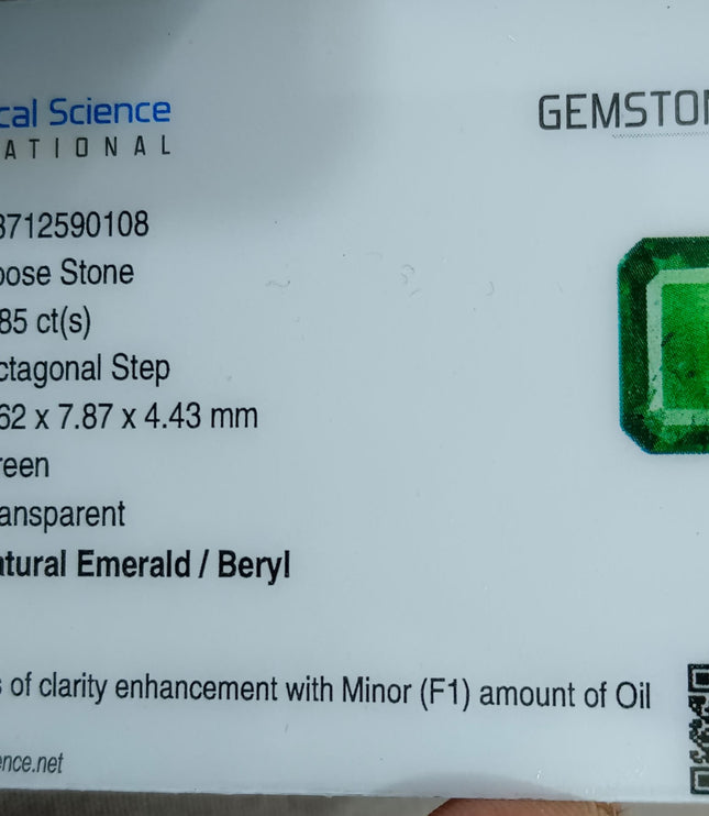 Zambian Emerald 2.85ct Natural Certified Octagon Cut Deep Forest Green Gemstone