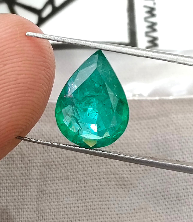2.98ct Natural Emerald Medium Deep Green GSI Certified Pear Cut Loose Gemstone