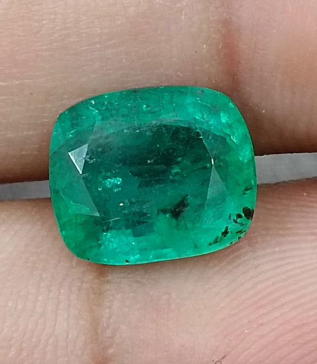 Zambian Emerald 4.25ct Natural Medium Deep Green Cushion Cut Stone