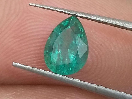 Certified 0.99ct Natural Zambian Emerald Stone Medium Deep Green Pear Cut