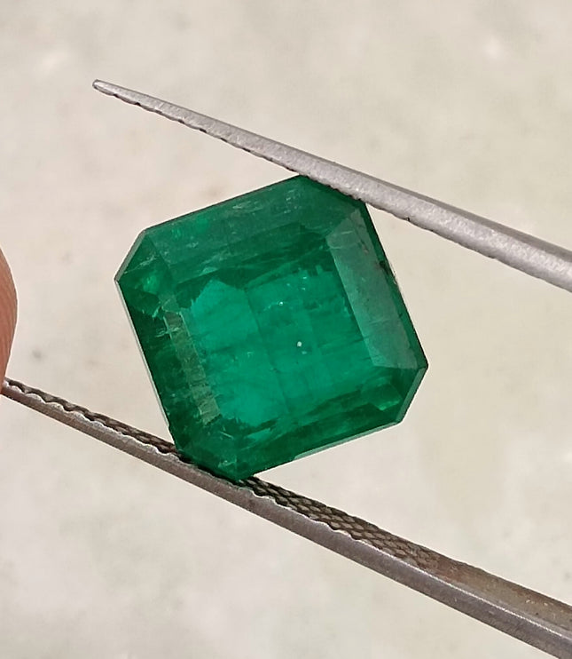 4.78ct Exceptional Top Vivid Green Zambian Emerald, Certified Natural Octagon Cut Loose Gemstone