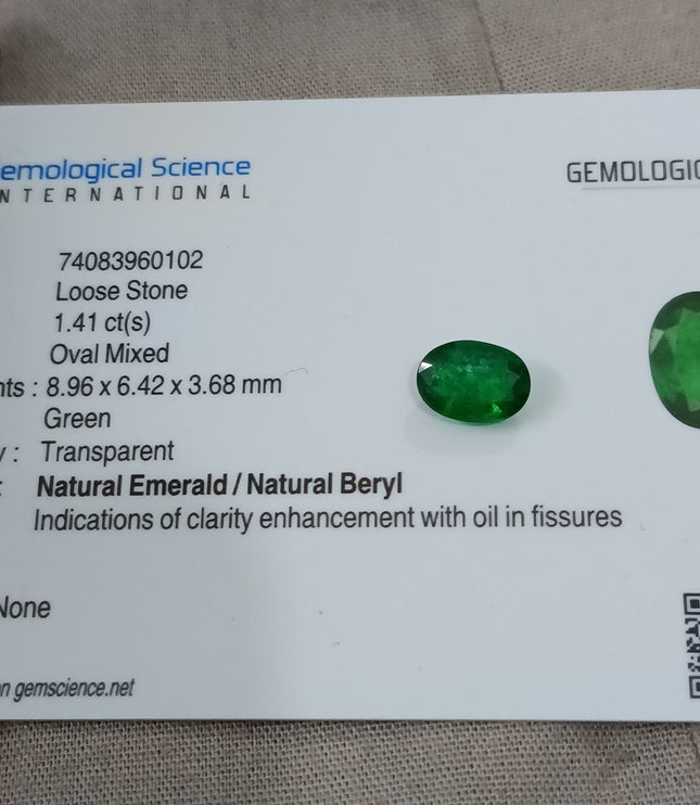 Emerald Natural 1.41ct Certified Deep Vivid Green Oval Cut Loose Gemstone