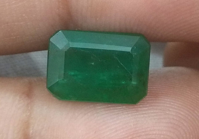 5.29ct Deep Green Emerald Cut Natural Zambian Emerald Moderately Clarity Enhanced Loose Gemstone