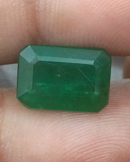 5.29ct Deep Green Emerald Cut Natural Zambian Emerald Moderately Clarity Enhanced Loose Gemstone
