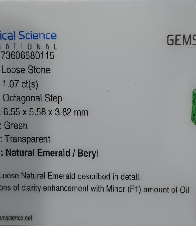 Panjshir Emerald 1.07ct Natural Certified Neon Green Emerald Cut Loose Gemstones