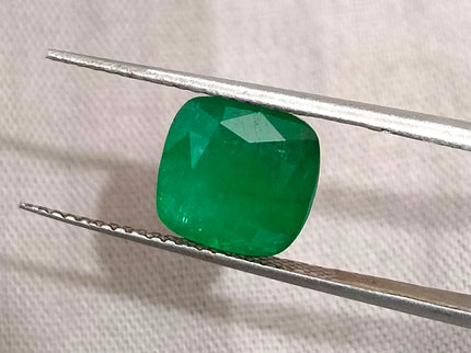 Zambian Emerald 2.87ct Natural Deep Pure Green Cushion Cut Loose Gemstone