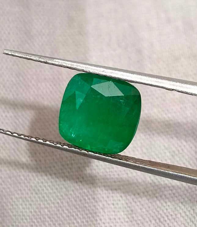 Zambian Emerald 2.87ct Natural Deep Pure Green Cushion Cut Loose Gemstone