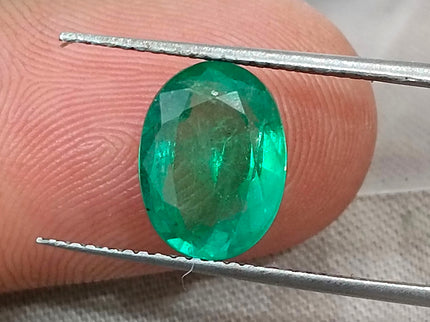 2.68ct Natural Emerald GSI Certified Medium Green Oval Cut Stone