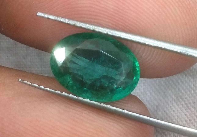 2.41ct GSI Certified Deep Green Zambian Emerald Minor Oiled Loose Gemstone