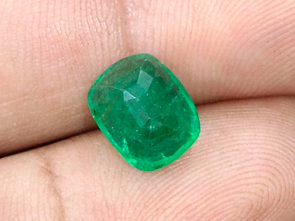 Zambian Emerald 3.34ct Certified Natural Medium Deep vivid Green Cushion Cut Loose Gemstone