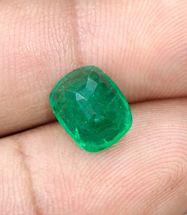 Zambian Emerald 3.34ct Certified Natural Medium Deep vivid Green Cushion Cut Loose Gemstone