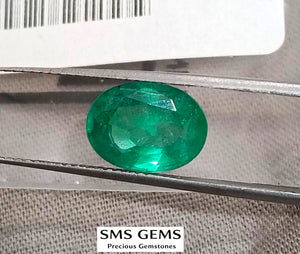 2.68ct Natural Emerald GSI Certified Medium Green Oval Cut Stone