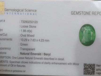 Natural Zambian Emerald 1.98ct Certified Medium Deep Green Oval Cut Loose Gemstone