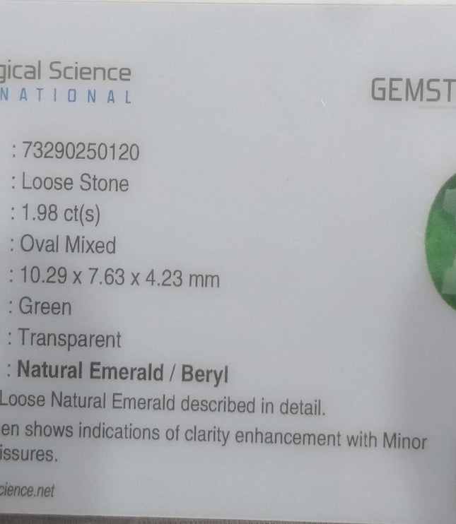 Natural Zambian Emerald 1.98ct Certified Medium Deep Green Oval Cut Loose Gemstone
