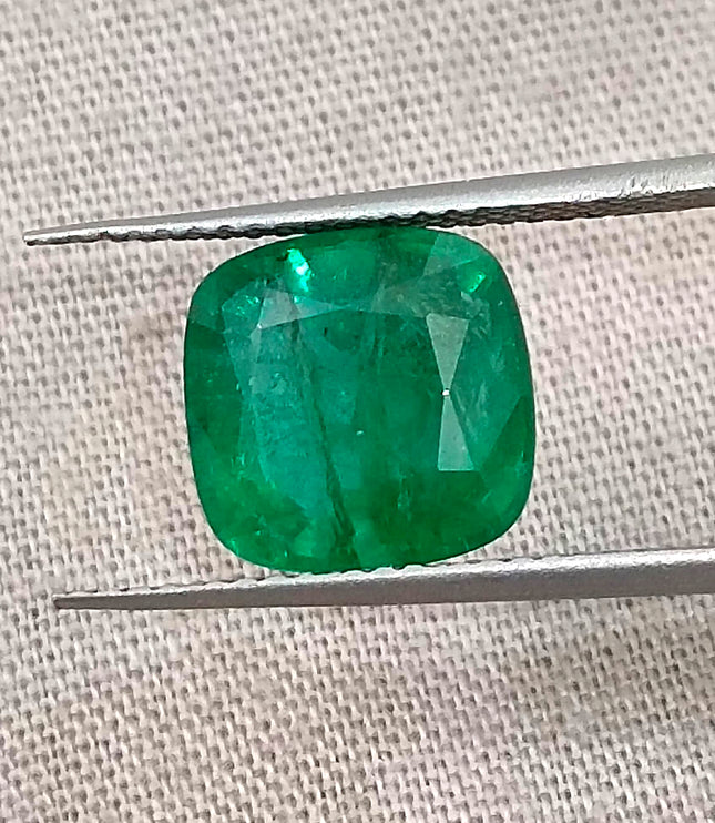 Zambian Emerald 3.46ct Vivid Green Certified Natural Cushion Cut Gemstone