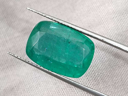 Natural Emerald 9.75ct Zambian GSI Certified Medium Deep Green Cushion Cut Loose Gemstone