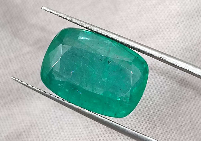 Big 9.75ct Zambian Emerald, Cushion cut Medium Deep Green Loose Gemstone.