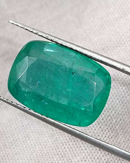 Big 9.75ct Zambian Emerald, Cushion cut Medium Deep Green Loose Gemstone.
