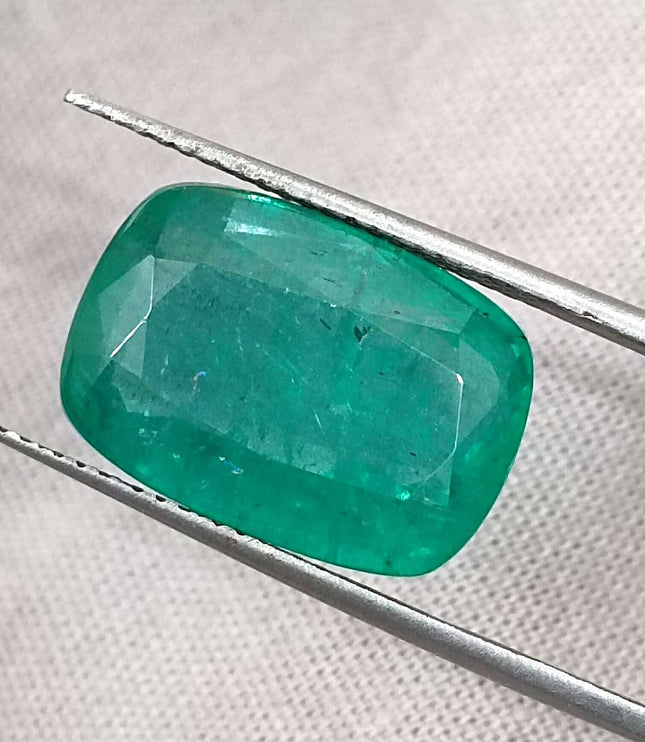 Zambian Emerald 9.75ct Natural Medium Deep Green Cushion Cut Loose Gemstone
