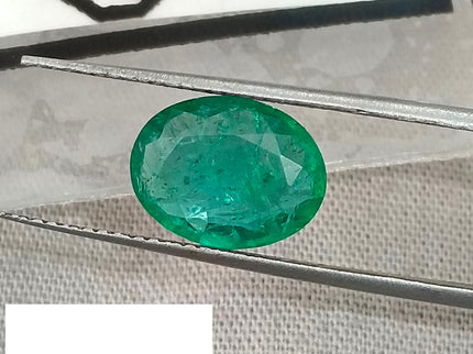 Certified 2.40ct Zambian Natural Emerald Medium Bright Grass Green Oval Cut Loose Gemstone