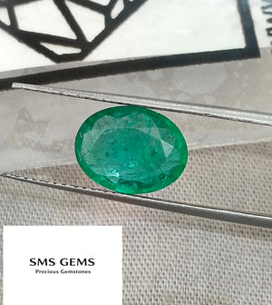 Certified 2.40ct Zambian Natural Emerald Medium Bright Grass Green Oval Cut Loose Gemstone