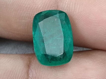 Natural Emerald 9.75ct Zambian GSI Certified Medium Deep Green Cushion Cut Loose Gemstone
