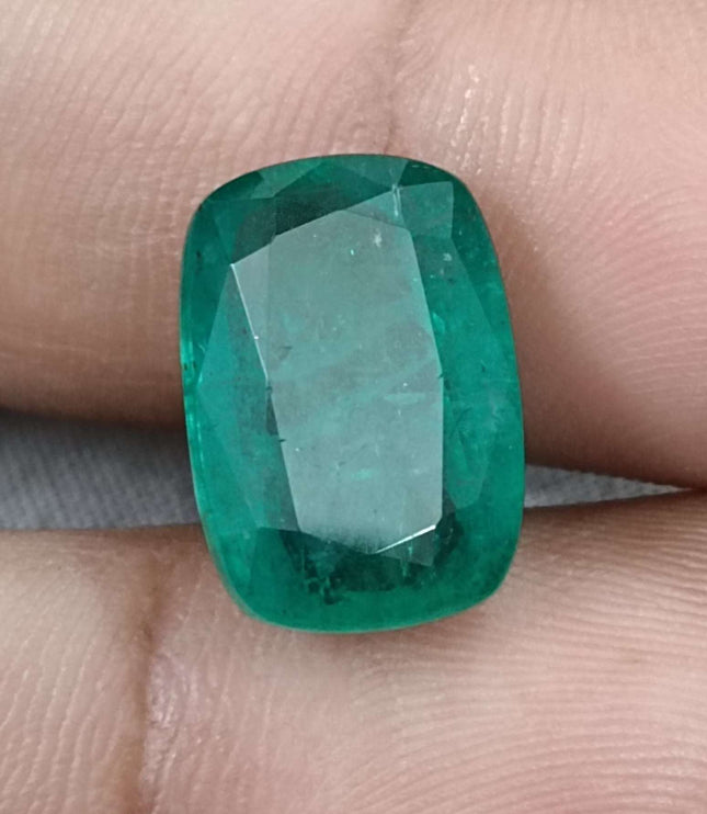 Zambian Emerald 9.75ct Natural Medium Deep Green Cushion Cut Loose Gemstone