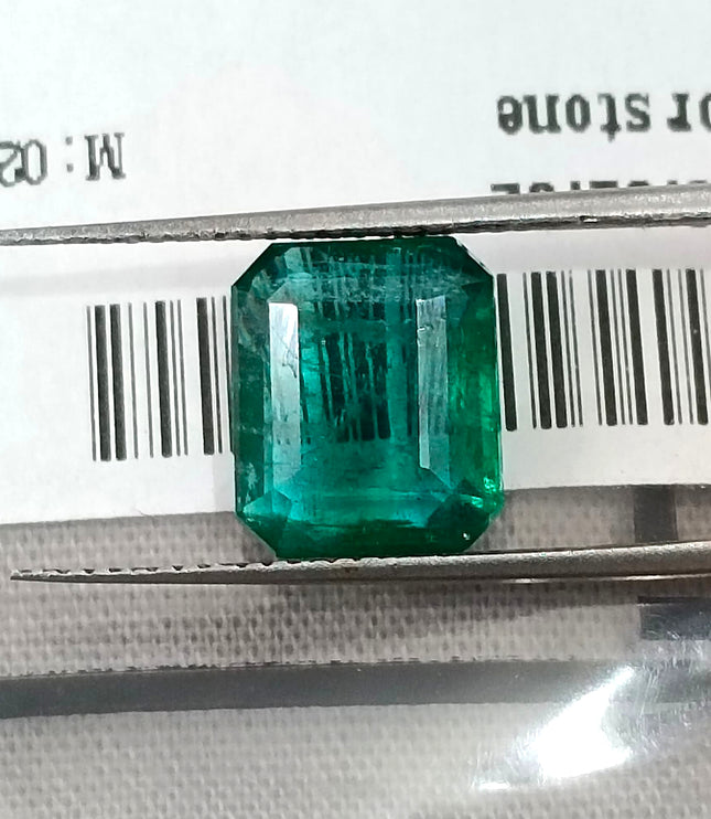 Zambian Emerald 3.38ct Natural Certified Medium Deep Green Octagon Cut Gemstone