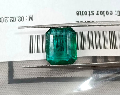 Zambian Emerald 3.38ct Natural Certified Medium Deep Green Octagon Cut Gemstone