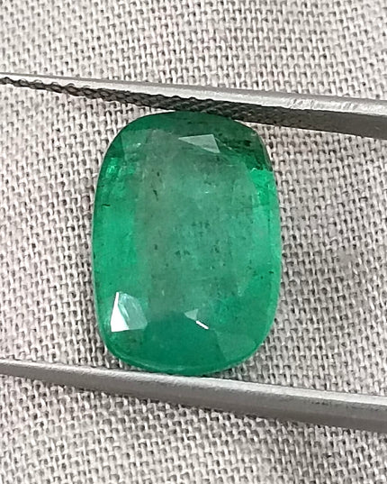 4.87ct Natural Zambian Emerald, Cushion Cut Minor Oiled Natural Gemstone.
