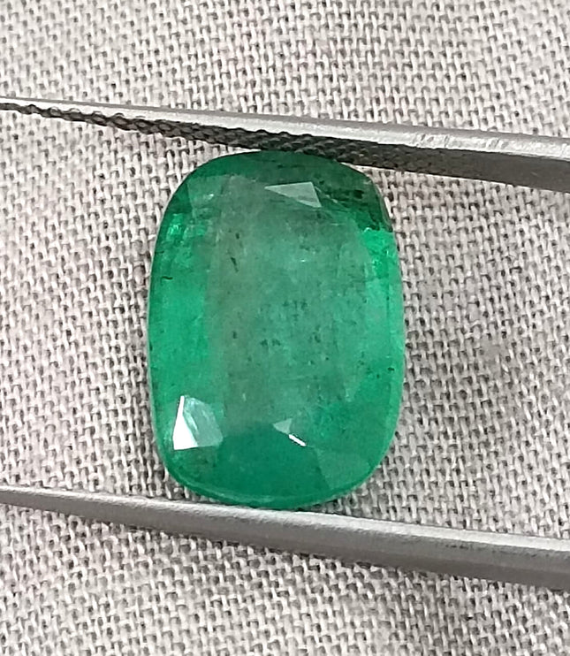 4.87ct Zambian Emerald, Deep Green Cushion Cut Loose Gemstone