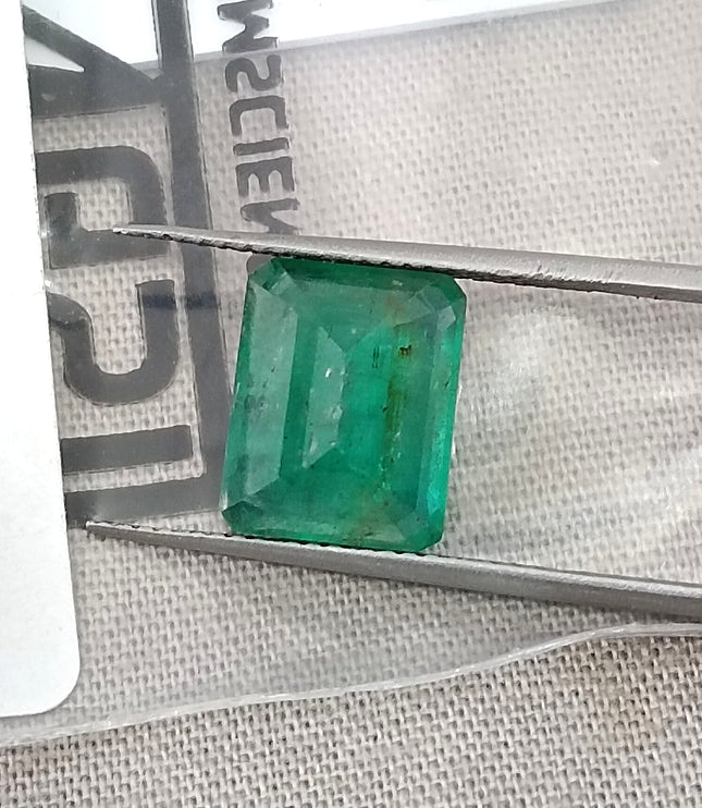 Natural Emerald 3.58ct GSI Certified Medium Deep Green Octagon Cut Gemstone