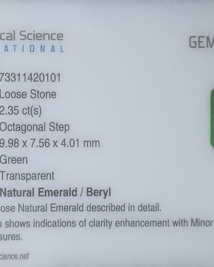 2.35ct GSI Certified Medium Green Zambian Emerald Minor Oiled Loose Gemstone