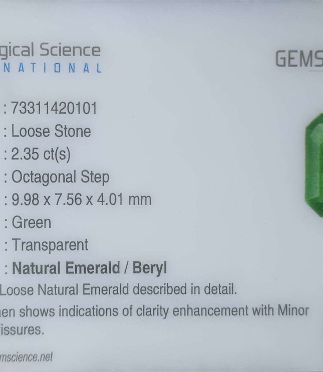 2.35ct Certified Zambian Natural Emerald Stone
