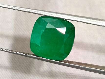Zambian Emerald 2.87ct Natural Deep Pure Green Cushion Cut Loose Gemstone