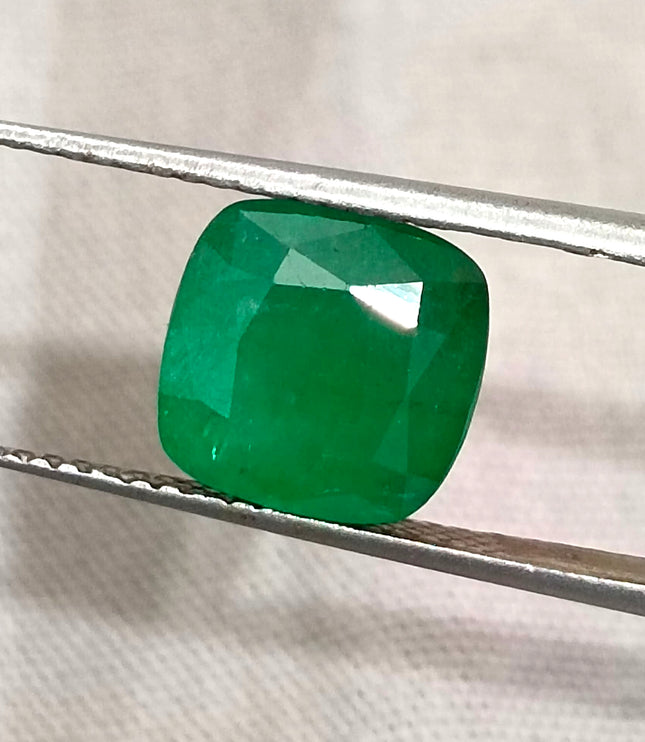 Zambian Emerald 2.87ct Natural Deep Pure Green Cushion Cut Loose Gemstone