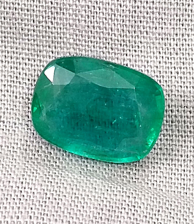 5.36ct Zambian Emerald, Natural Deep Pure Green Cushion Cut Stone