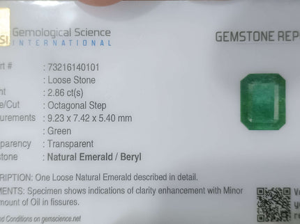 Certified 2.86ct Natural Zambian Emerald, Deep Forest Green Gemstone.