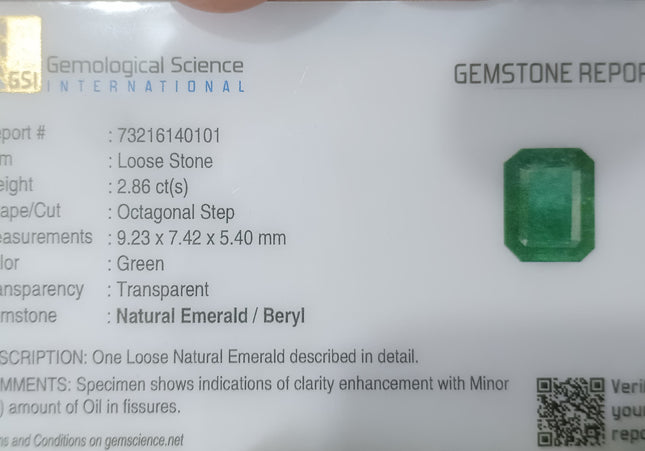 GSI Certified Deep Forest Green Natural Zambian Emerald Minor Oiled Loose Gemstone
