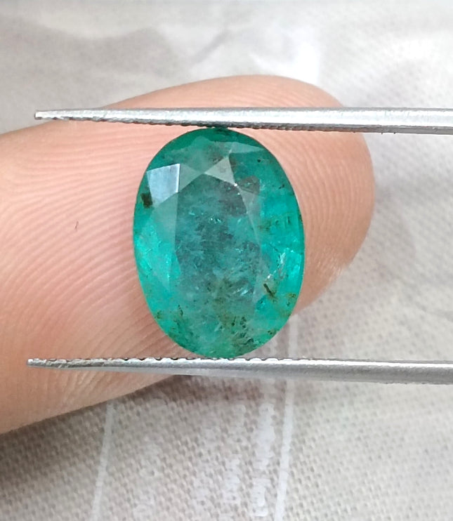 3.73ct  Emerald Natural Medium Bluish Green AGRL Certified Oval Cut Gemstone