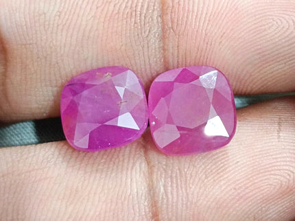 15.02ct Matched African Ruby Pair Natural Unheated Purplis Red Cushion Cut Loose Gemstone