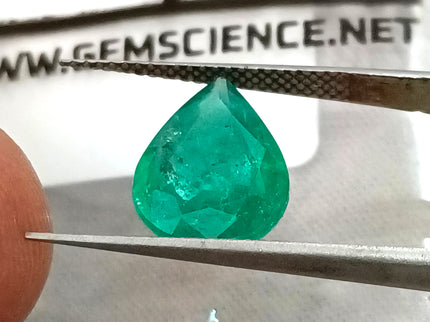 2.98ct Natural Emerald Medium Deep Green GSI Certified Pear Cut Loose Gemstone